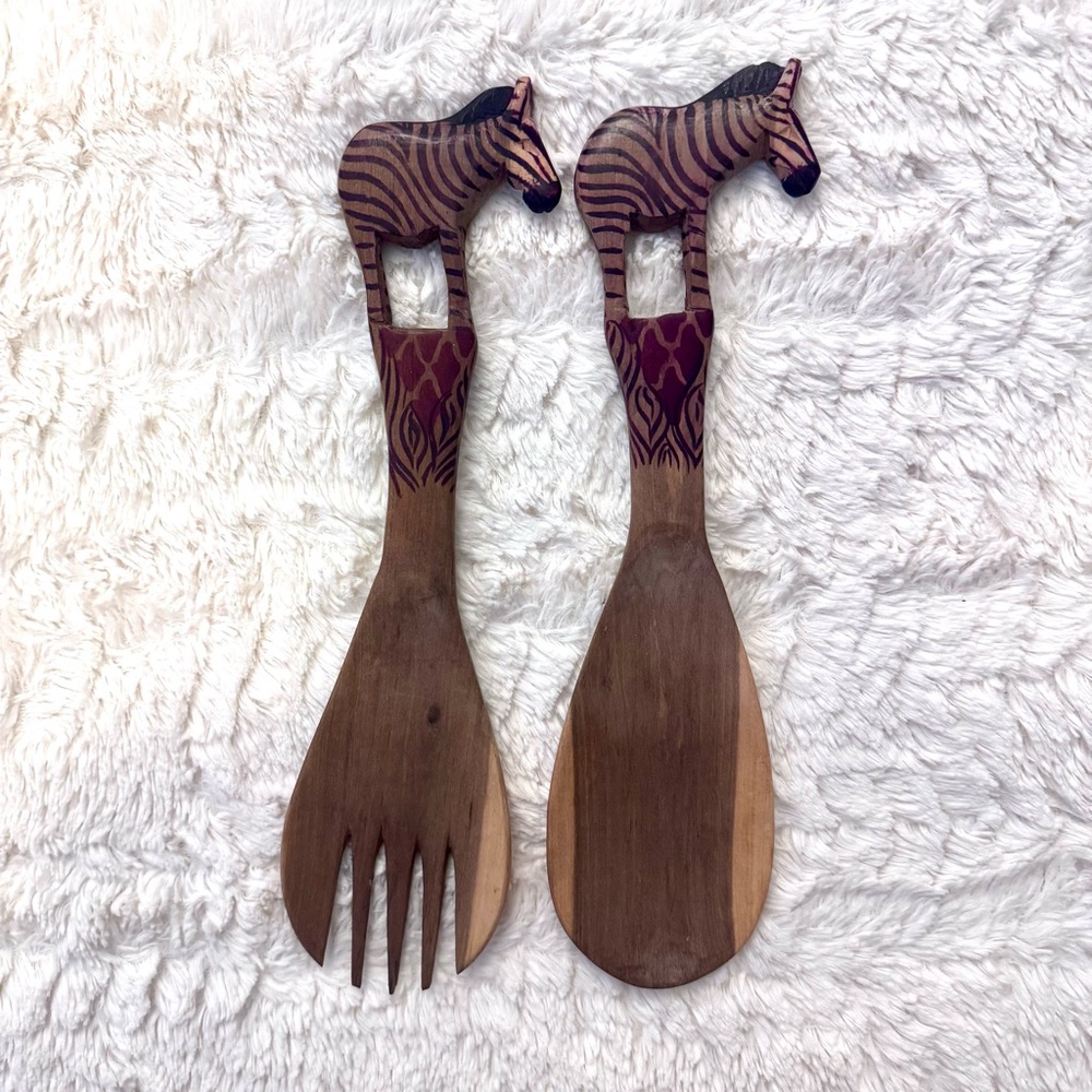 Handcrafted Wooden Animal Utensil Set of 8 safari animals beautiful Tanzanian - Picture 4 of 7
